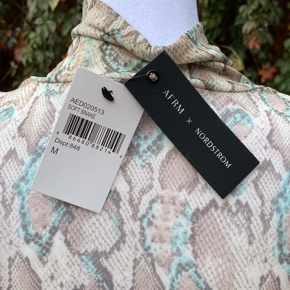 AFRM Helga Dress in Soft Snake Mesh Long Sleeve High Neck Midi Dress Size Medium - Picture 4 of 6